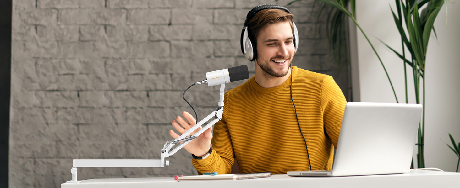 Мікрофонна стійка TONOR T40LP з гнучким кріпленням для мікрофона (біла, пружинний механізм) - для геймінгу, подкастів, запису