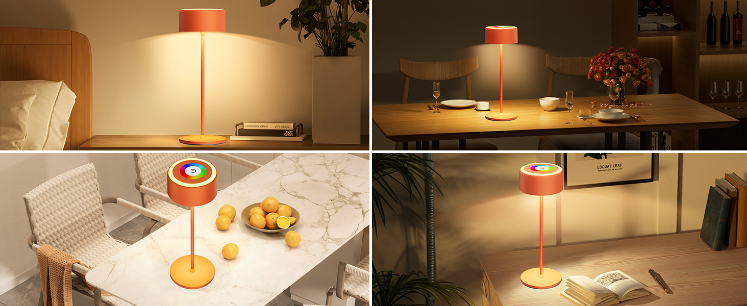 Бездротова LED-лампа TYEE на акумуляторі з регулюванням яскравості, 3000-6000K+RGB, USB-C, водонепроникна IP54, алюміній, для дому та вулиці (Оранжева)