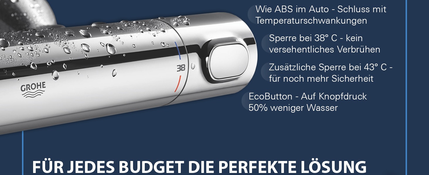Змішувач для ванни Grohe Precision Feel з термостатом, водозберігаючий, хром, 34788000 Chrome Feel (безпека для дітей, запобіжник 38°C, антиковзні ручки)