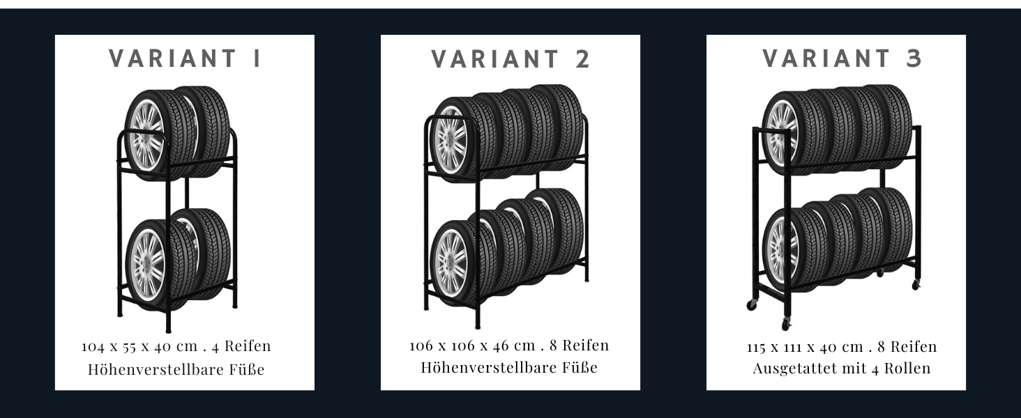 Стелаж для шин PROREGAL CARRERO 104x55x40 см - 8 шин, 2 рівня, чорний