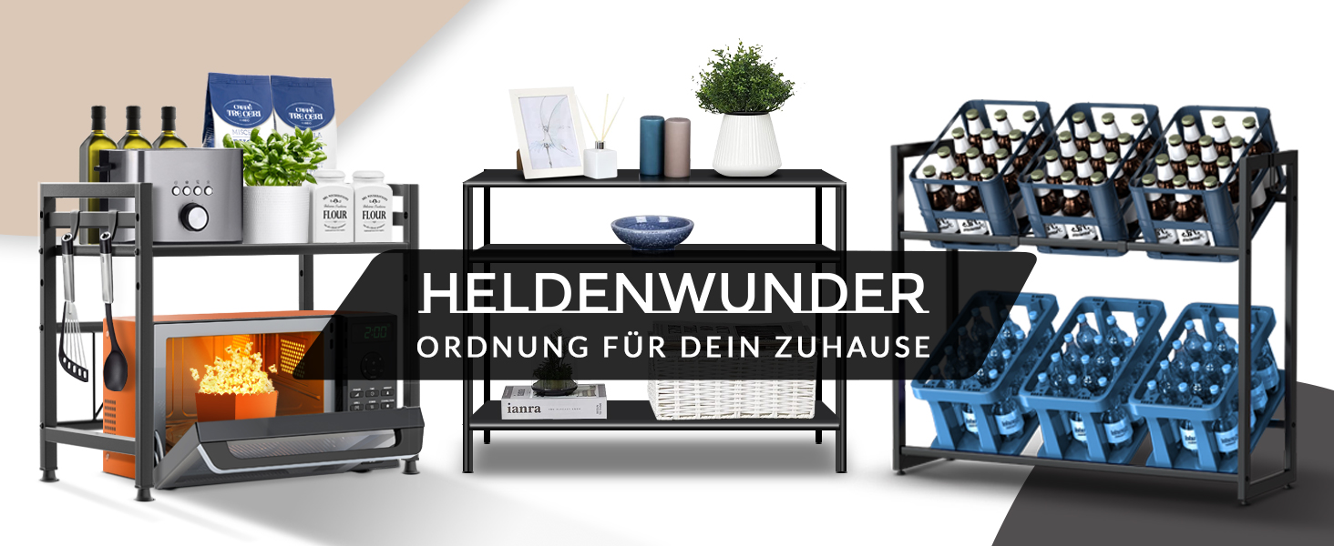 Підставка для мікрохвильової печі та кухонна полиця, сталева, 2-ярусна | Підставка для мікрохвильовки, шафка для мікрохвильовки, полиця для зберігання, полиця пекаря | Регульована висота та довжина, інструкція у відеоформаті, гачки - Чорний колір, 2 яруси