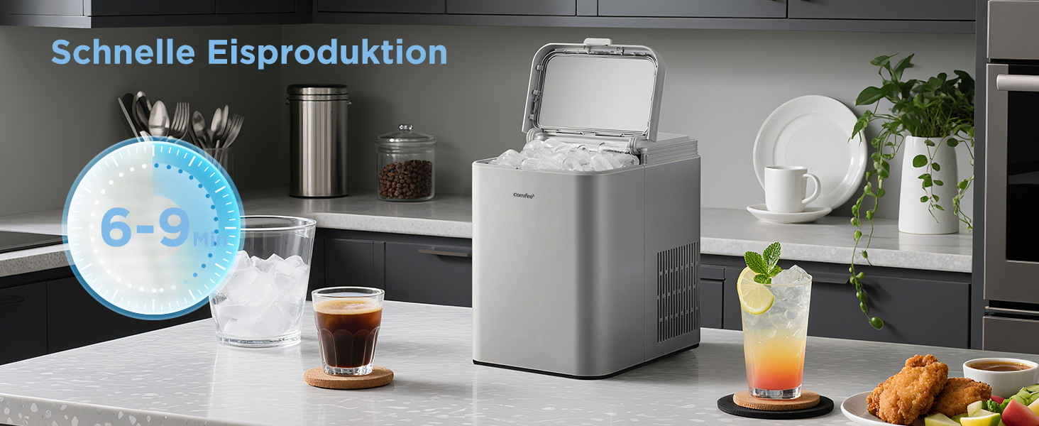 Льодогенератор Comfee RCI12GY1EU(E) Сірий: 12 кг/добу, самоочищення, 1.3л