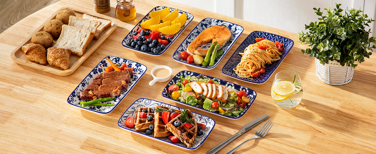 Набір тарілок Vancasso SELENE, 6 шт., прямокутні, 22x13 см, блакитні - для закусок, суші, десертів, фруктів