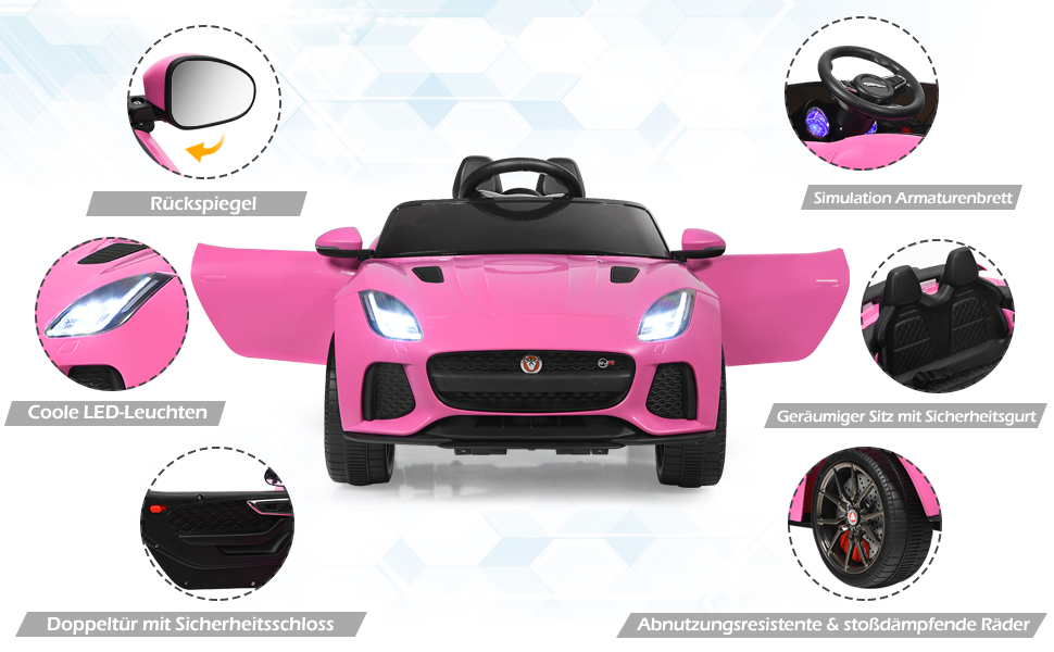 Дитячий електромобіль Jaguar COSTWAY, 12V, рожевий, з музикою, підсвіткою та пультом ДУ, для дітей від 3 років