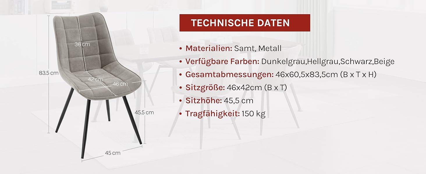 Крісла для їдальні WOLTU, набір з 4 шт., обертаються, для кухні, вітальні, з м'яким сидінням з велюру, металеві ніжки, сірий колір
