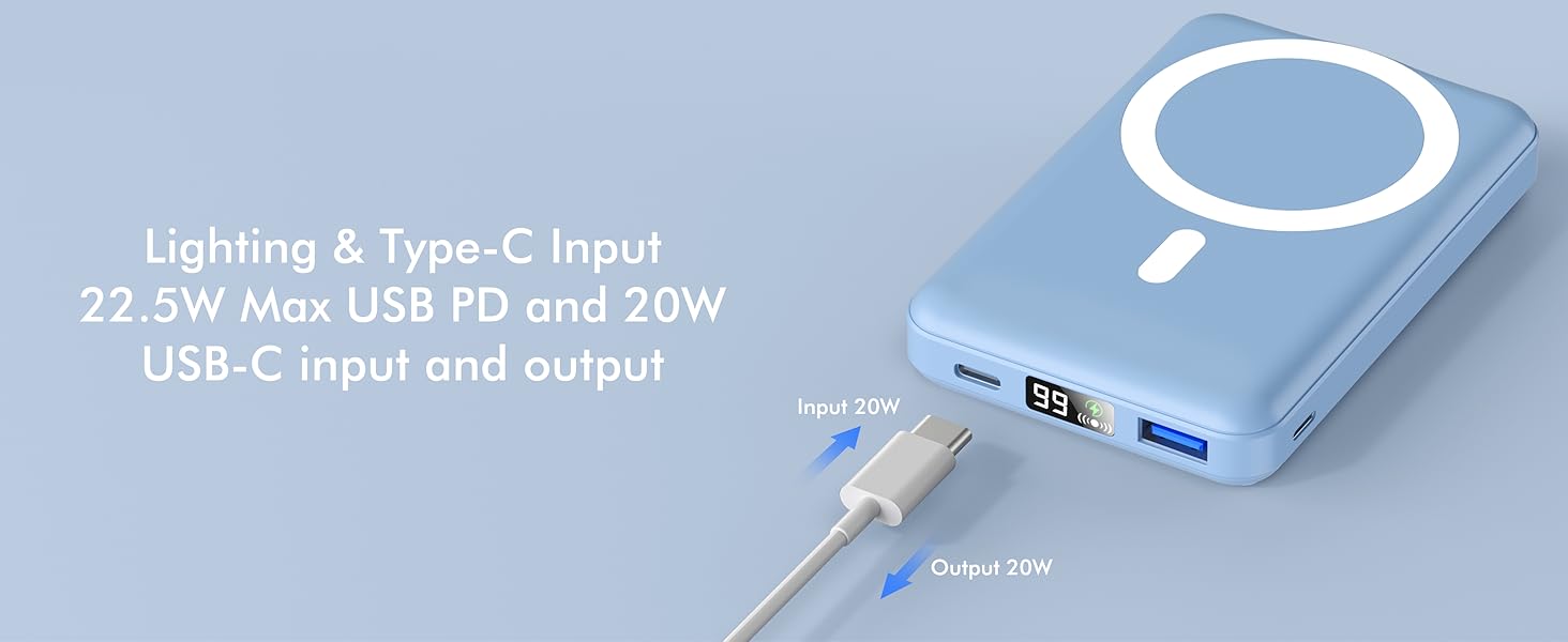 Вт PD, LED-дисплей, для iPhone 12-16, синій (Sierra Blue), 10000mAh Magsafe, 22.5