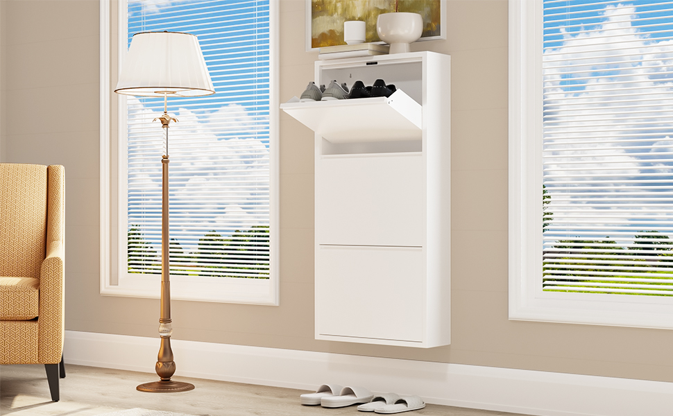 Шафа для взуття YITAHOME з металу, 3 дверцята з магнітними застібками, білий глянцевий колір, для передпокою та коридору