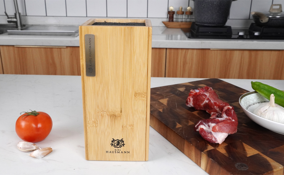 Блок для ножів Karl Hausmann з бамбука (без ножів) з вставкою з щетиною - універсальний, 23 x 10,8 x 10,8 см