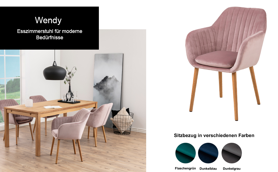 AC Design Furniture Стілець для їдальні Wendy, 57x61x83 см, Флаконно-зелений/Дуб, Велюр/Дуб