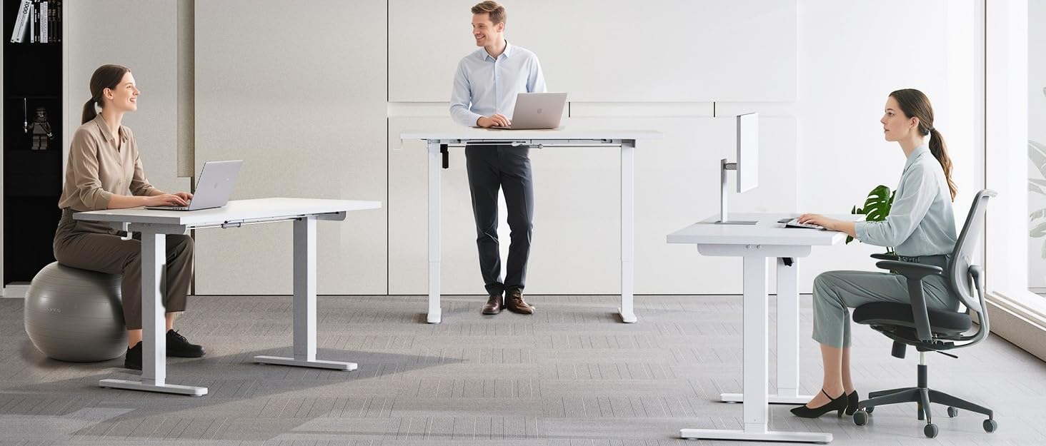 Електричний регульований стіл 120x60 см з пам'яттю, для офісу та дому. Комп'ютерний стіл з кабелеуправлінням та гачками, білий.