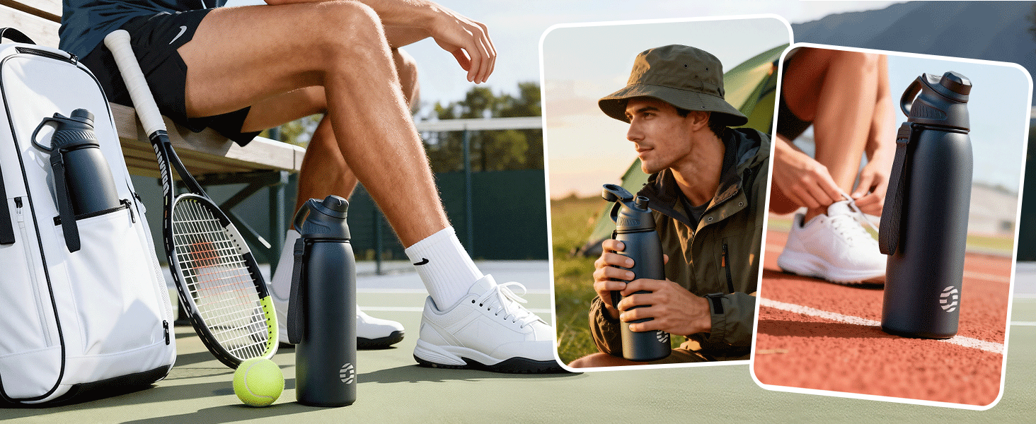 Термобутиль Fjbottle зі сталі нержавіючої з магнітною кришкою, герметична спортивна пляшка для води та напоїв (BPA-free), підходить для газованих напоїв, темно-синя, 1000 мл