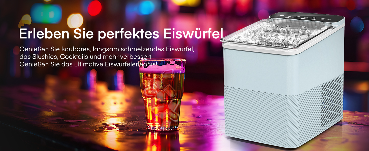 Льодогенератор Fohere портативний самоочисний 14 кг/24год, 2 розміри льоду, блакитний для дому, бару, офісу, кемпінгу зі шкребком та кошиком