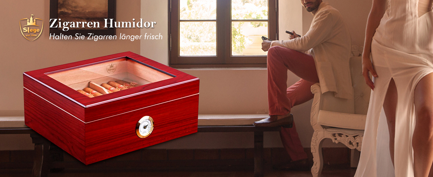 Вологостійкий вологомір для сигар, Humidor з іспанської кедру, коробка для сигар на 30-50 штук, аксесуар для чоловіків, подарунок (червоний)