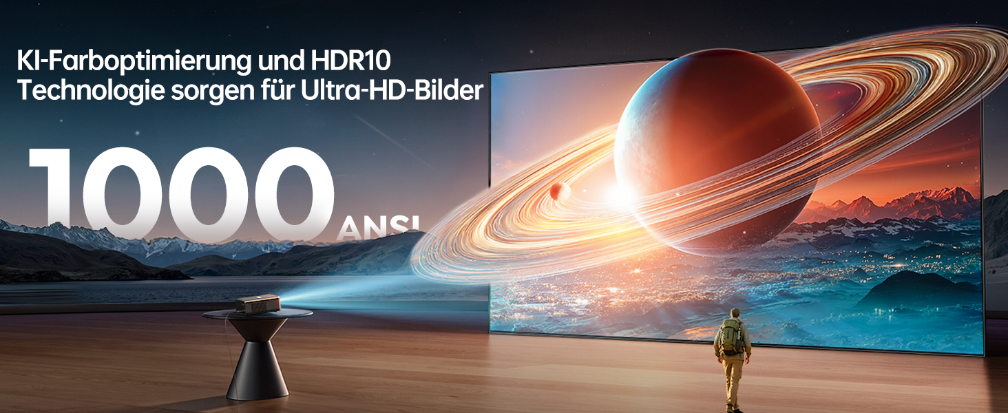 Smart проектор TOPTRO 4K HDR10 WiFi 6 Bluetooth: Dolby Audio, 1000 ANSI лм, Автофокус, Трапецеїдальна корекція 6D, Підтримка Netflix, Чорний