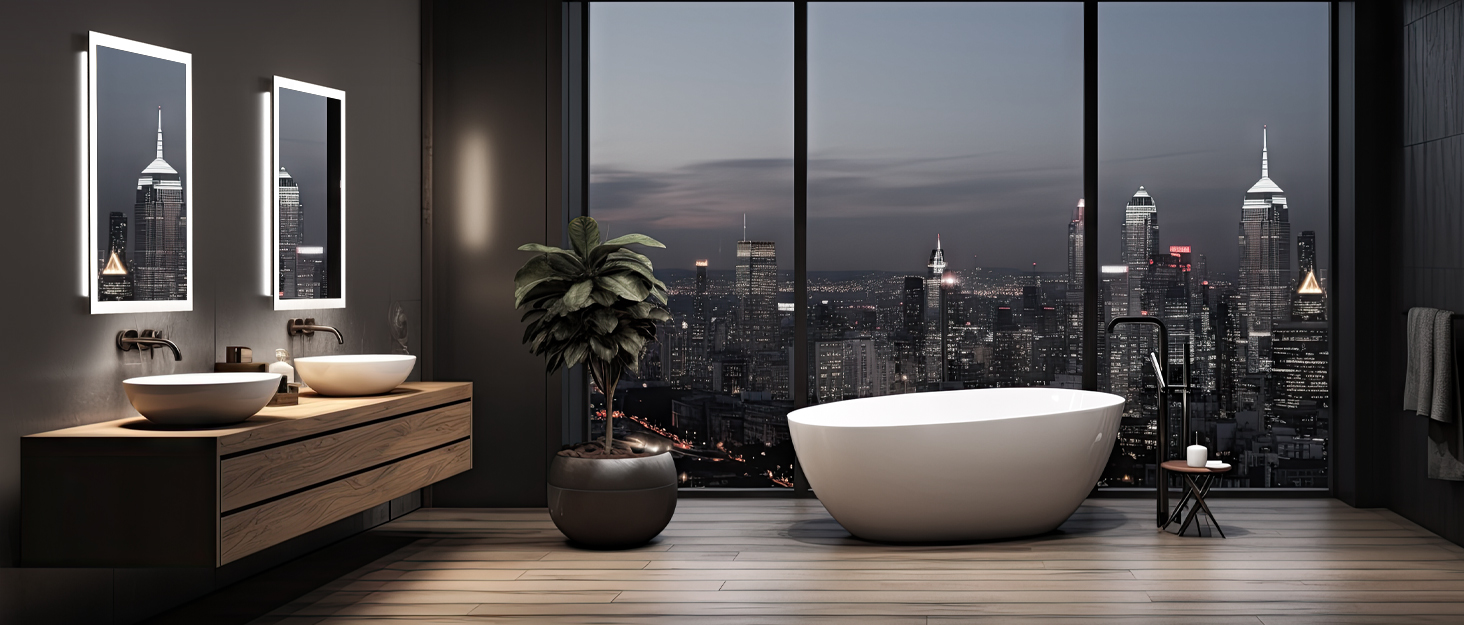 Дзеркало для ванної кімнати з підсвічуванням LED, антизапар, 2 кольори світла (3000K/6500K), вимикач-клавіша, прямокутне, 45 x 60 см