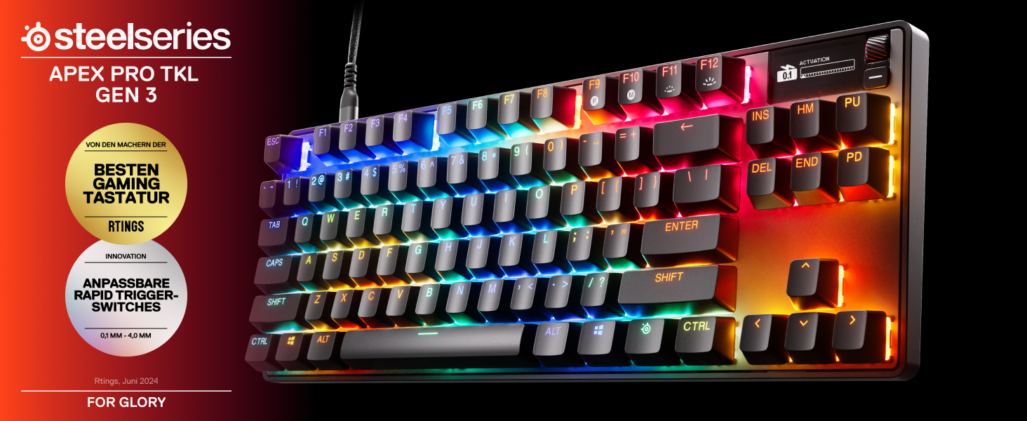 Клавіатура SteelSeries Apex Pro TKL Gen 3 - ігрова, механічна, TKL, Hall Effect, OmniPoint 3.0, German QWERTZ, чорна