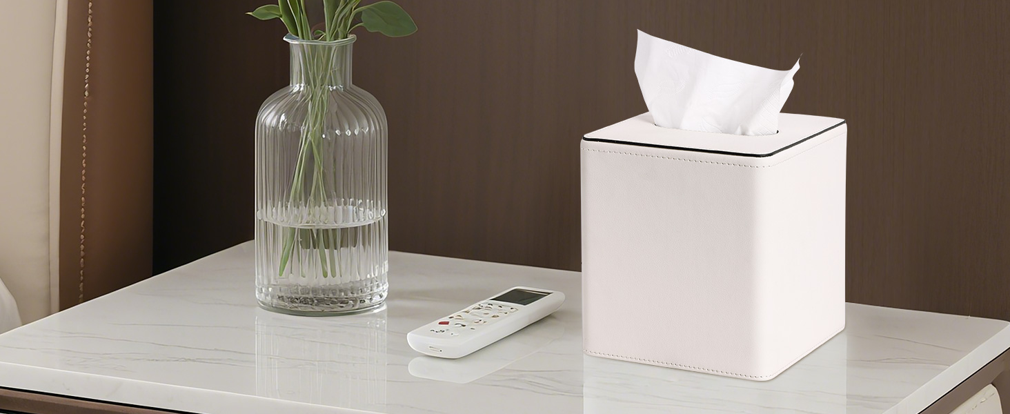 Склянка для серветок KINGFOM з PU шкіри, квадратна, для офісу/авто/дому (слонова кістка)