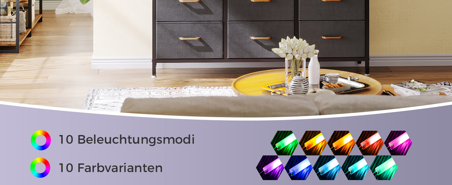 Комод Coleshome з висувними ящиками, світлодіодною підсвіткою, 2 USB та 2 розетки AC, 7 тканинних ящики, для спальні/вітальні, 132*30*89 см, чорний