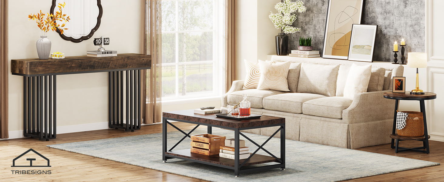 Стіл обідній Tribesigns 80x80 см, для 4 осіб, промисловий стиль, коричневий