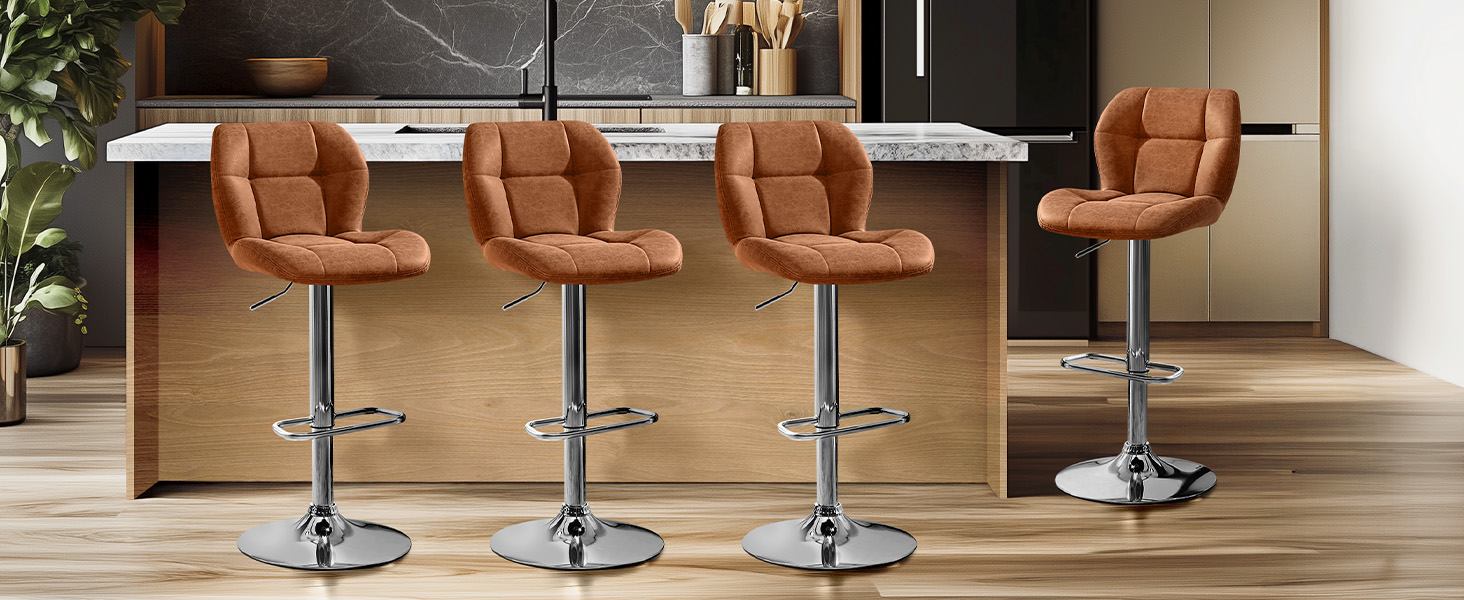 Барні стільці Yaheetech - набір з 4 шт., регульована висота, обертання 360°, з підніжкою, PU-шкіра, чорний/ретро-коричневий