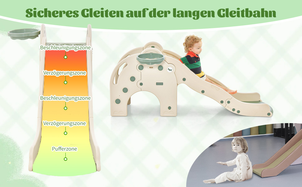 Дитяча гірка COSTWAY 4-в-1 з тунелем, баскетбольним кільцем та драбинкою, зелена, для дітей від 18 місяців