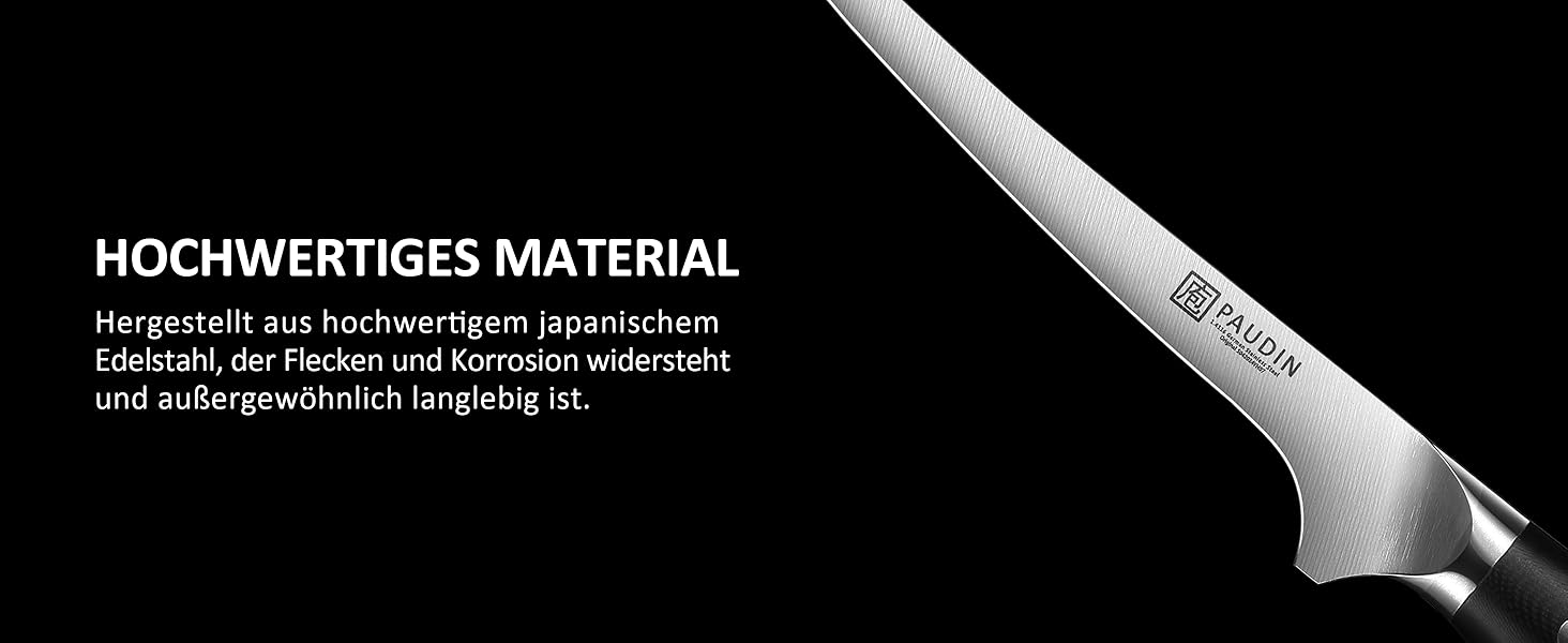 Набір кухонних ножів Paudin 7 предметів з дерев'яним блоком, професійний набір ножів для кухні, з високоякісним лезом та ABS ручками (рибний ніж)