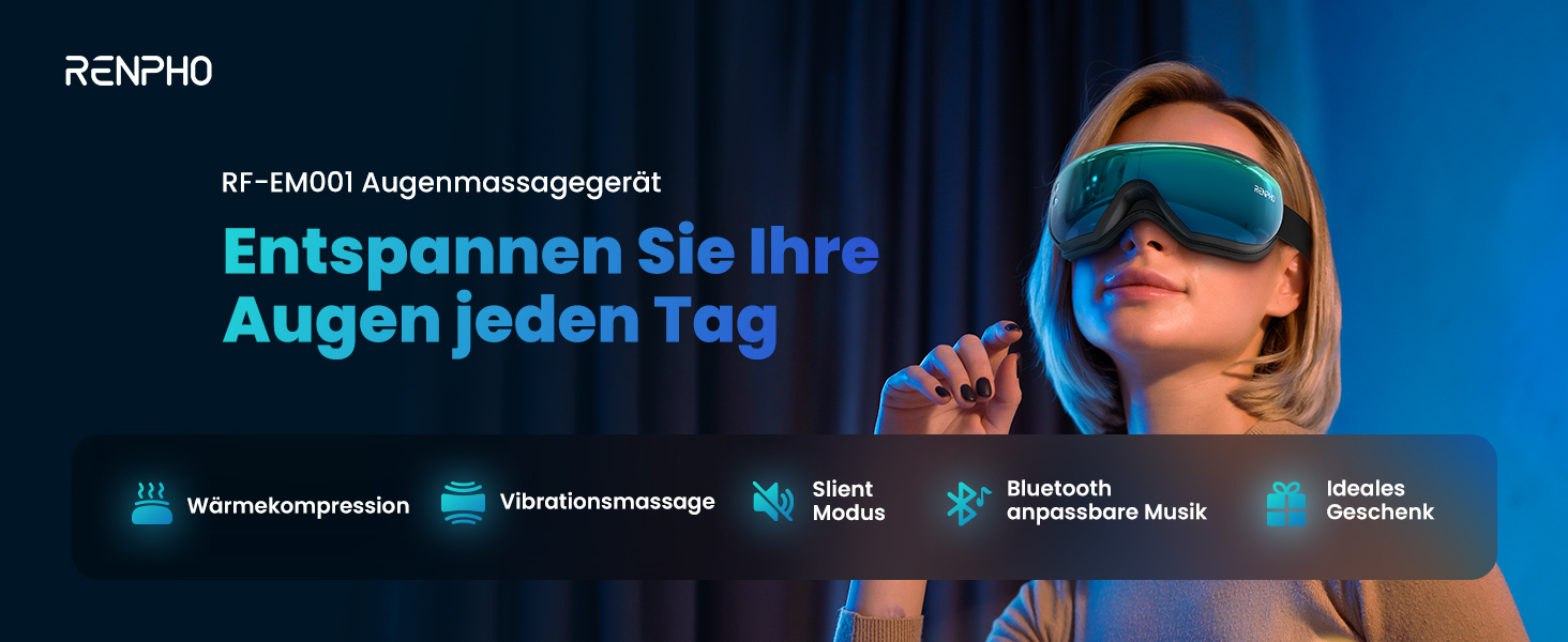 RENPHO Eyeris 1 - Масажер для очей з підігрівом, вібрацією та Bluetooth, маска для очей для темних кіл та сухих очей, покращує якість сну, подарунок, зелений