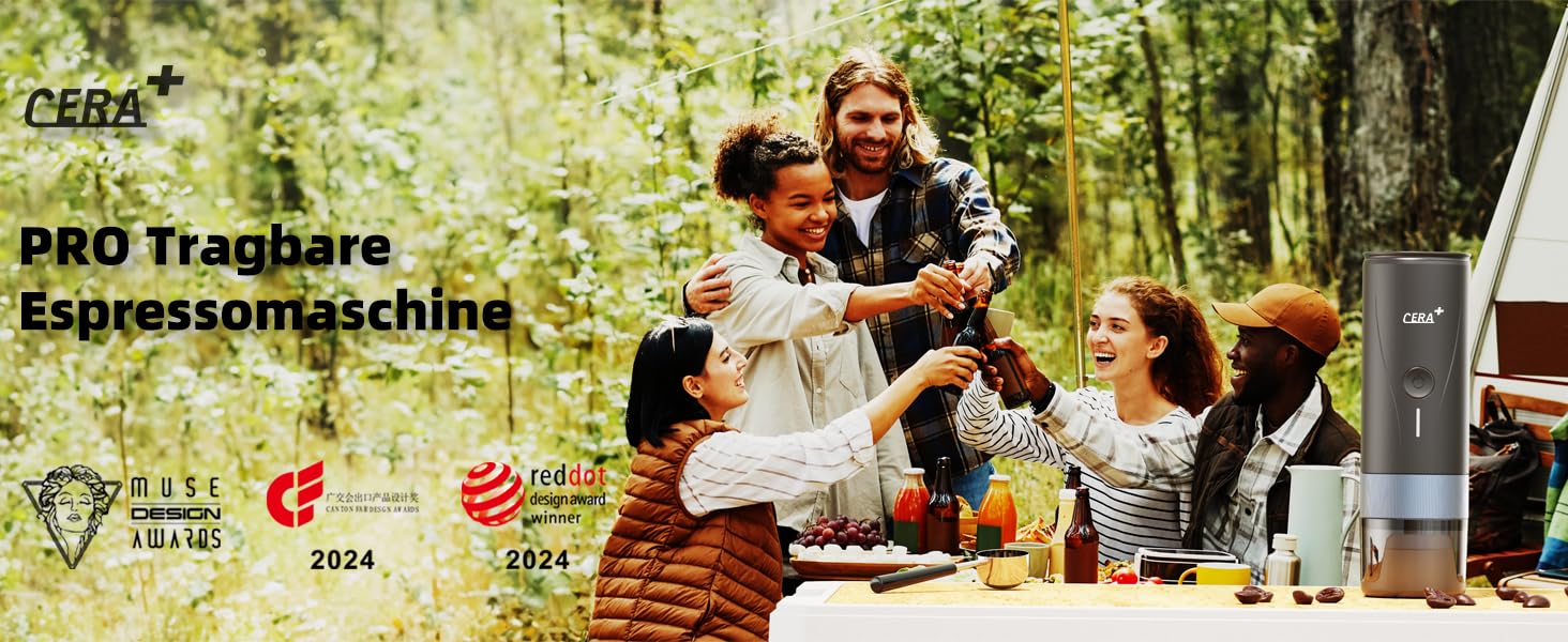 CERA+ Портативна Еспресо-машина PRO, самонагріваюча професійна кавомашина, сумісна з ультрадрібним помелом, електрична, для подорожей, чорна