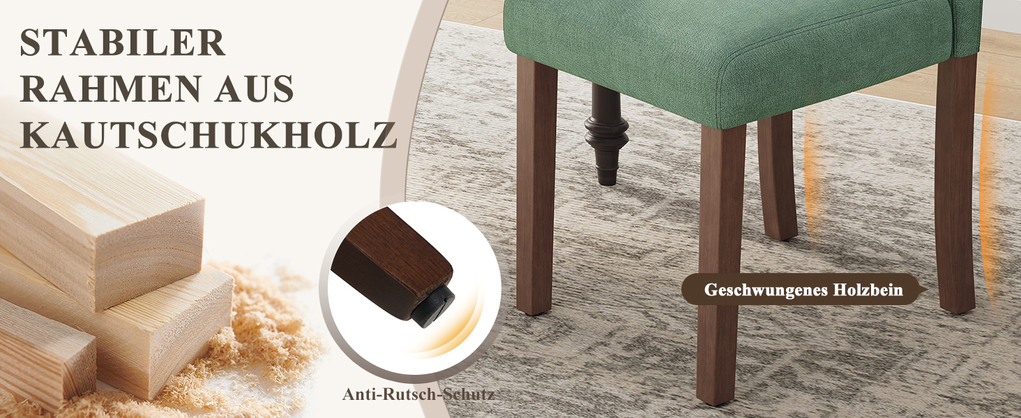 COLAMY Комплект обідніх стільців для кухні та їдальні (6 шт), зелені, з м'яким сидінням та спинкою, дерев'яні ніжки