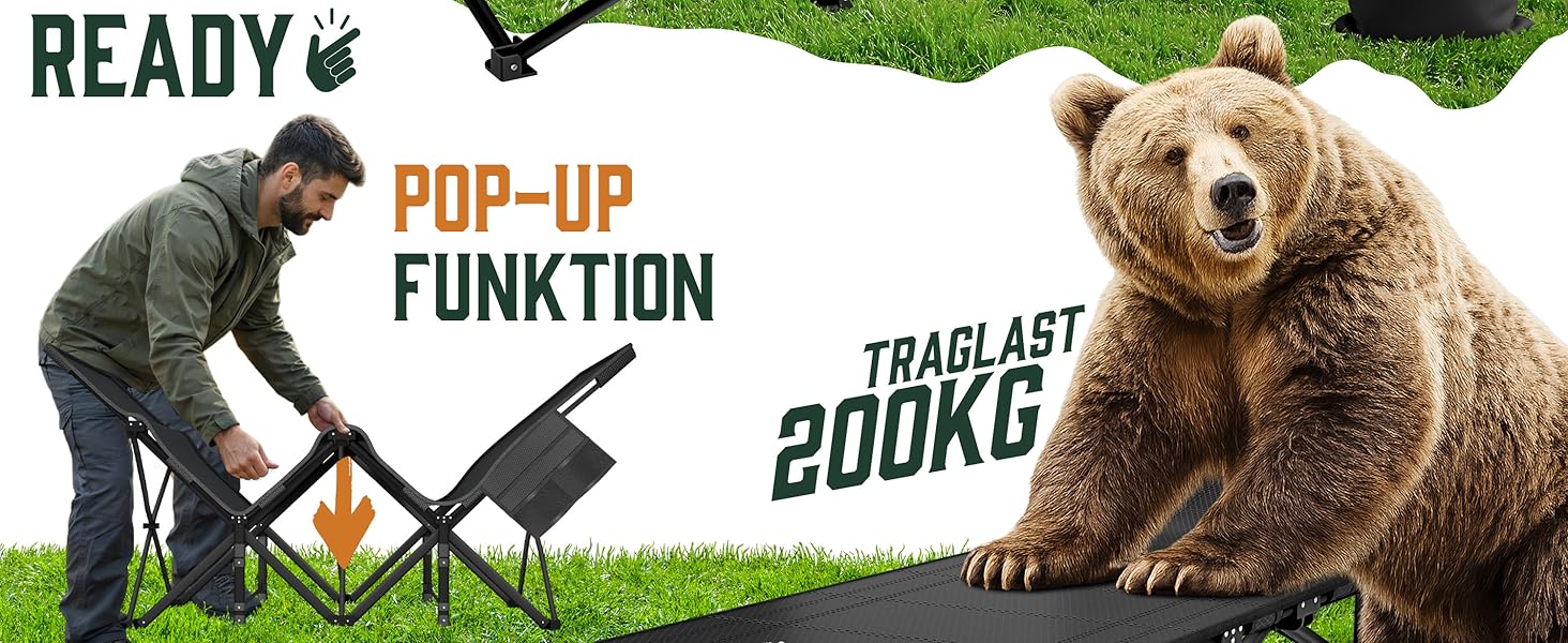 Розкладне туристичне ліжко ELONEO NEU з преміум-матрацом, витримує до 200 кг, з сумкою для транспортування, сіре