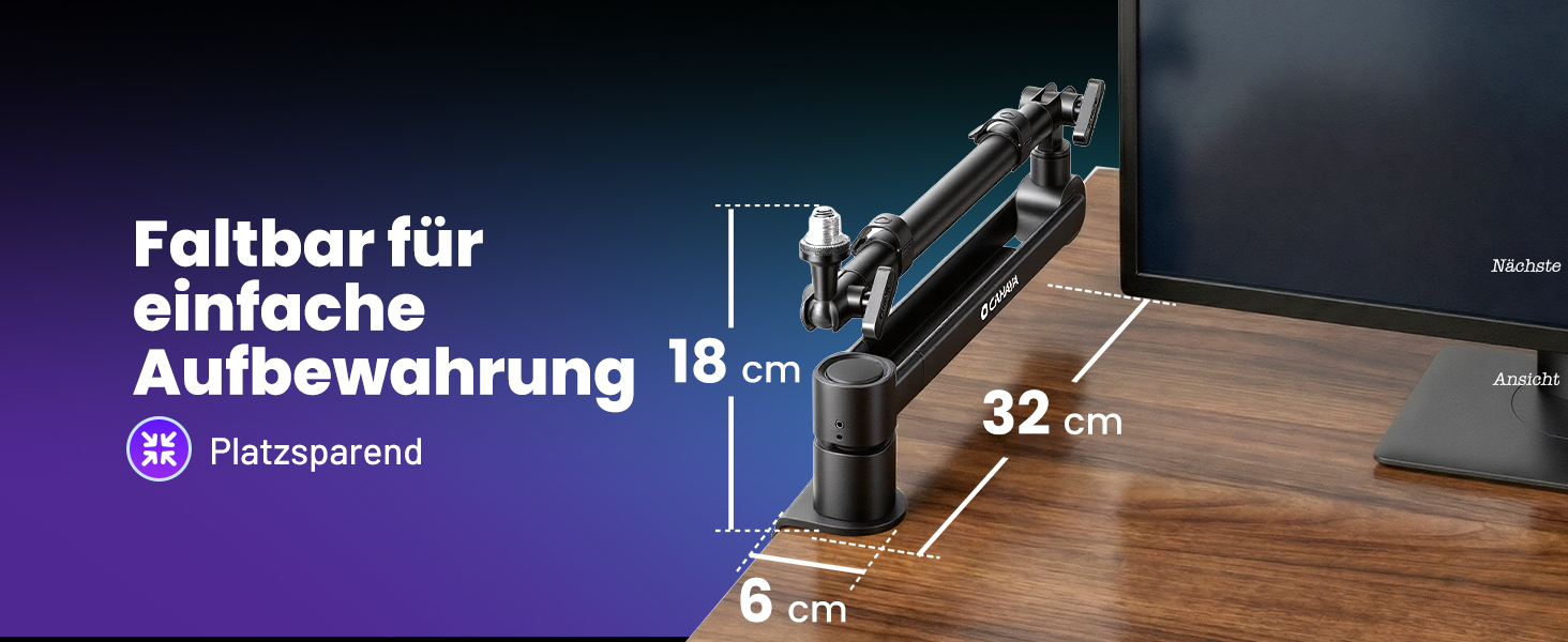 CAHAYA Мікрофонний стійкий кронштейн Boom Arm Professional: Регульований мікрофонний кронштейн з подовжувачем, дизайн під монітор для стрімінгу та запису, вантажопідйомність до 2.5 кг