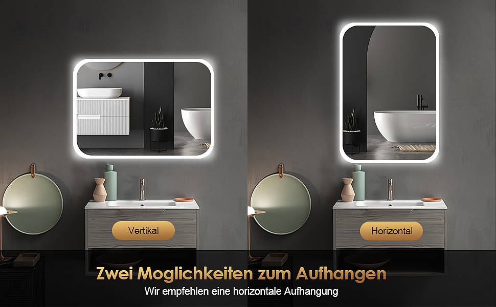 LED дзеркало для ванної кімнати з підсвічуванням 70x50 см, холодне біле світло 6000K, енергозберігаюче