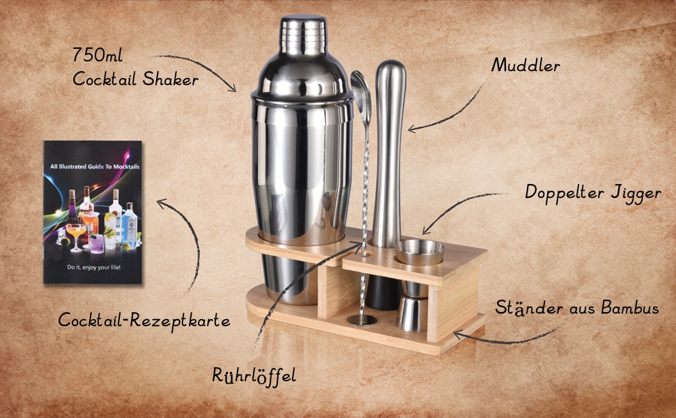 Набір шейкерів для коктейлів, набір для бармена з нержавіючої сталі, 5 предметів, 750 мл, професійний набір для змішування мартіні, набір для бармена, домашній