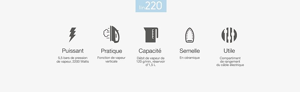 Парова прасувальна станція високого тиску 5,5 бар LIN220 Wasy потужна і безперервна 120 г/хв, необмежена автономність, вертикальна пара, підошва з нержавіючої сталі, швидка, компактна, потужна 2200 Вт, бак 1,5