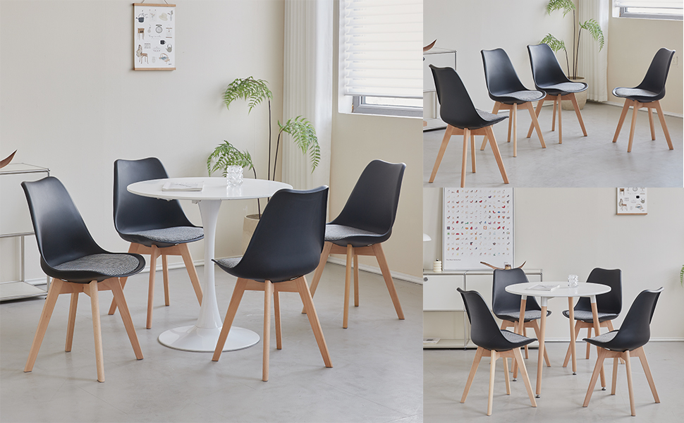 Стільці для їдальні в скандинавському стилі, ретро-дизайн, м'які, для кухні/офісу, з масивних букових ніжок (набір 6 шт., білий)