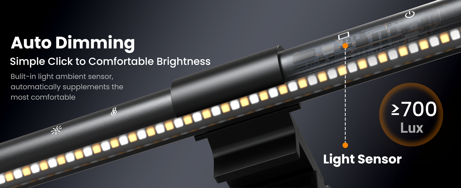 LED лампа для монітора Quntis 52 см з сенсорним керуванням, регулюванням яскравості та температури кольору, захистом від синього світла