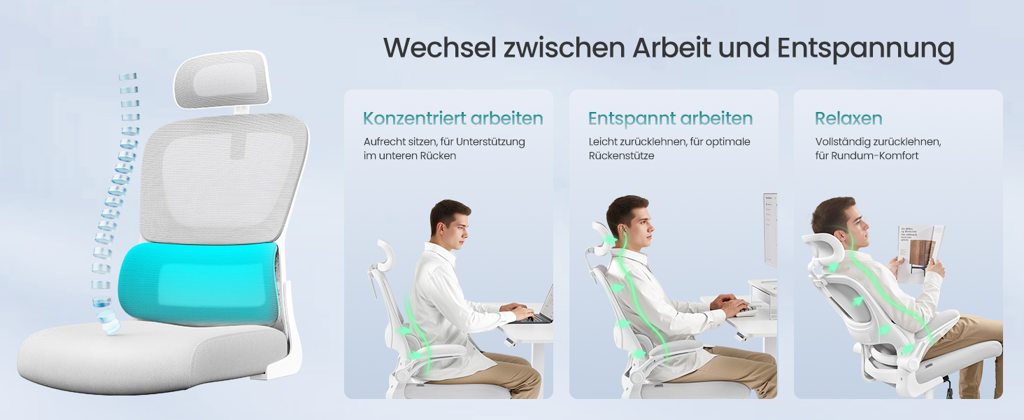 Офісне крісло SONGMICS з ергономічною спинкою з сітки, з регульованою підголівником та поперековою підтримкою, для дому та офісу, сірого кольору (OBN041G01)