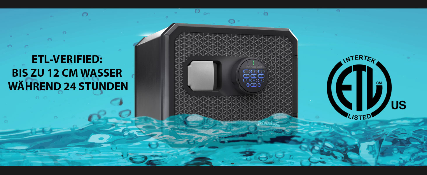 Master Lock FPW082FTCML - вогнестійкий та водонепроникний сейф, 23л, 417 x 348 x 478 мм, електронний замок з підсвічуванням, для дому та офісу, чорний