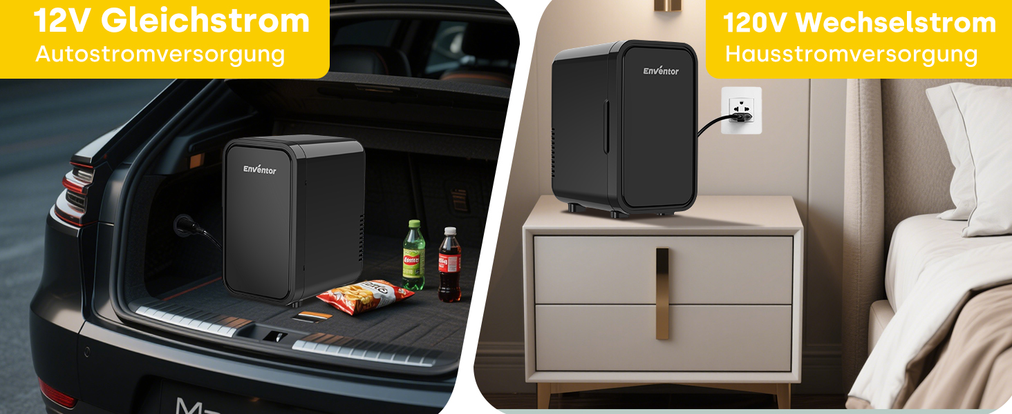 Міні-холодильник Enventor 6л (8 банок), портативний охолоджувач та підігрівач, живлення AC/DC 12V для авто, спальні, косметики та напоїв, чорний