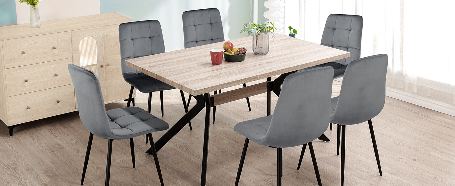 Набір з 6 обідніх стільців, м'який стілець з оксамитовою оббивкою та чорними металевими ніжками, кухонні стільці з максимальною вантажопідйомністю 120 кг, темно-сірий