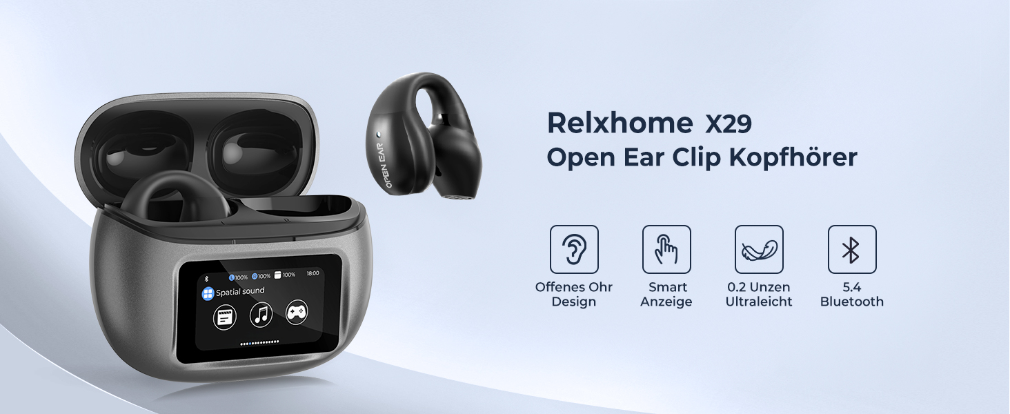 Навушники Relxhome Open Ear Bluetooth 5.4, HiFi стерео, 4 мікрофони, шумозаглушення, LED-дисплей, Sliver