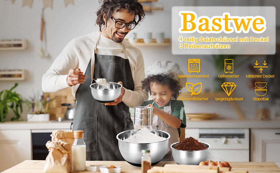 Набір мисок з нержавіючої сталі, 7 шт. з кришкою, тертки, для випічки та зберігання, складна конструкція, миюча в посудомийній машині (0,63/1/1,5/2/3/4/5 QT)