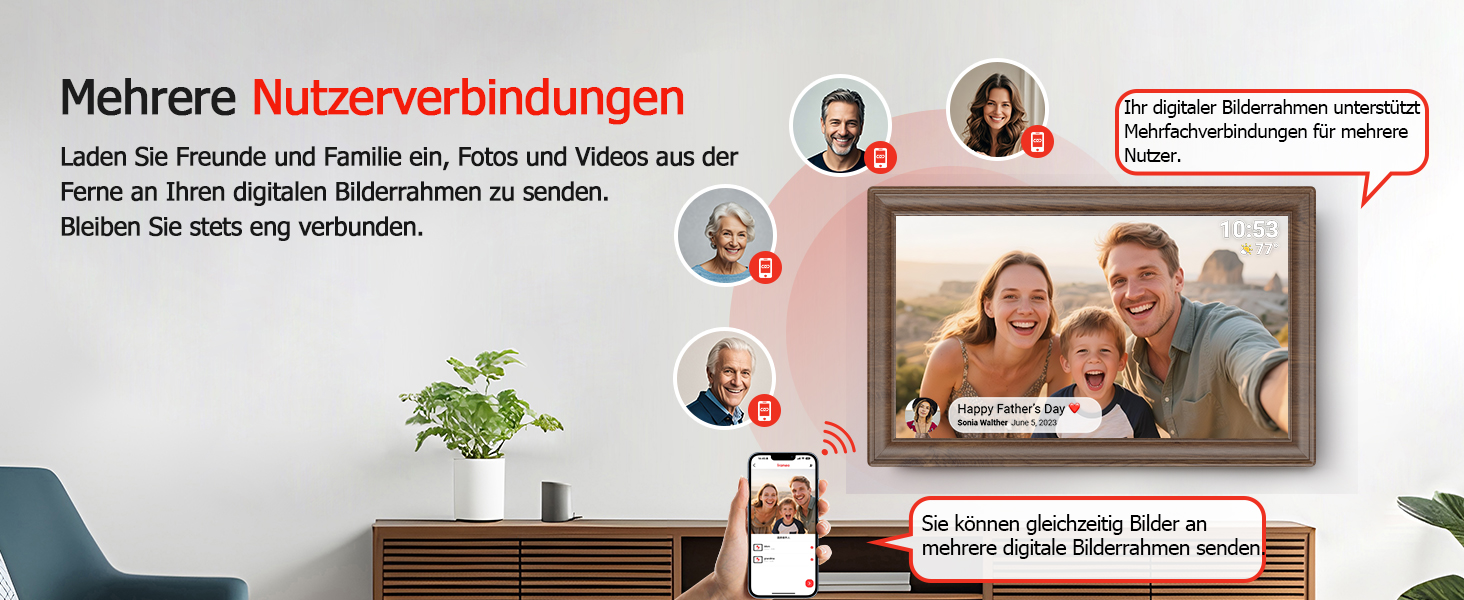 Цифровий фоторамка Frameo 10.1 дюйма з Wi-Fi, сенсорний IPS екран HD 1280*800, 32GB пам'яті, автоповорот, підтримка Frameo App для зручного обміну фото та відео, корпус з дерева (15.6 дюймів)