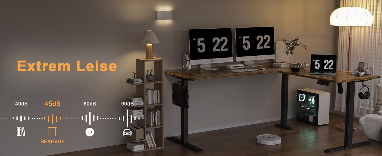 Електричний кутовий стіл BEXEVUE з регулюванням висоти 160x140 см, 3 функції пам'яті, антиколізійна технологія, ергономічний, коричневий