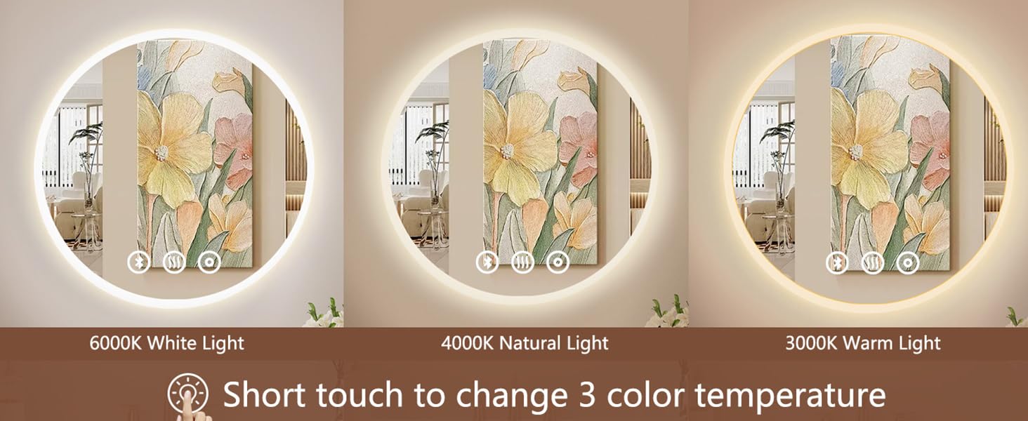 Дзеркало для ванної кімнати Habison з підсвічуванням 70x70 см LED, з годинником, сенсорним вимикачем, регулюванням яскравості, протизапобіжним покриттям, 3-кратним збільшенням, Bluetooth