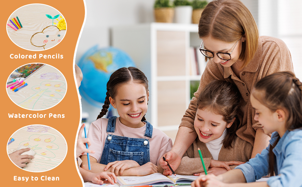 Дитячий стіл з 6 стільцями: комплект для дитячого садка та кімнати, регульована висота, пластикові меблі, жовтий