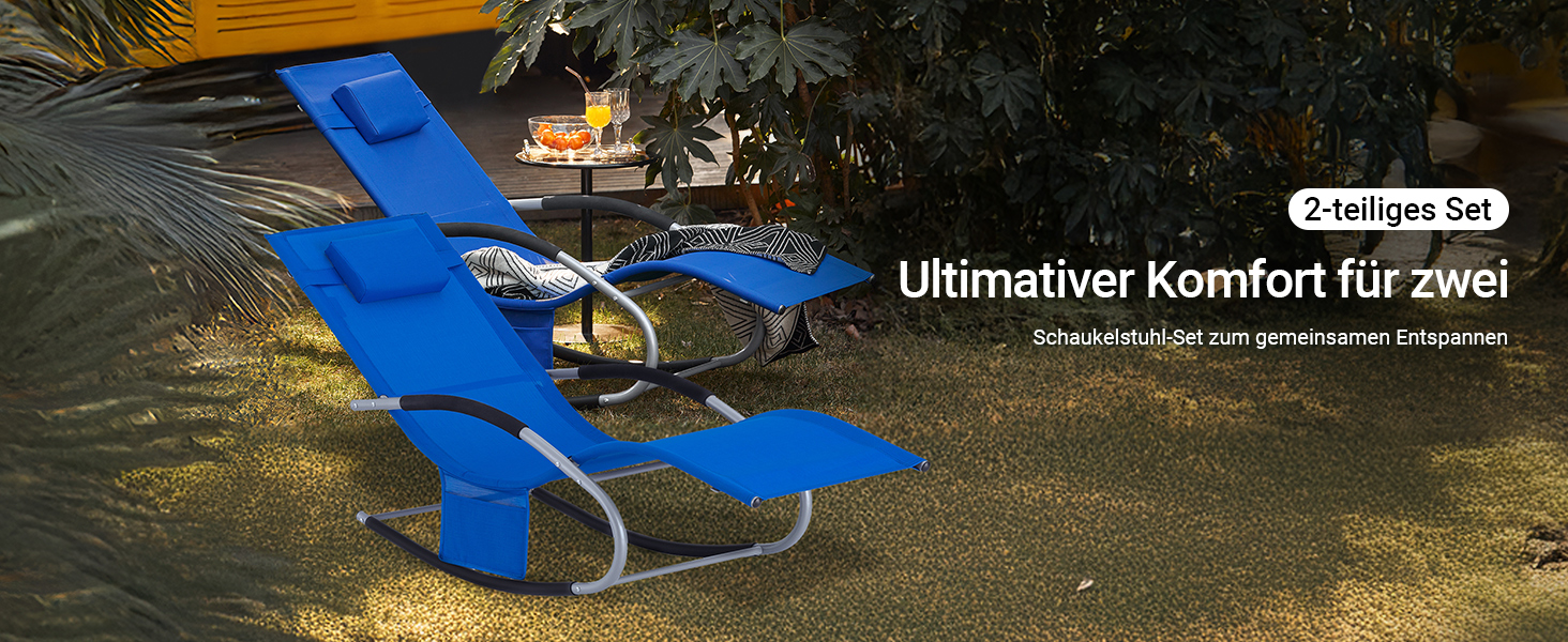 Шезлонг SoBuy для 2 осіб, садова розкладна лежанка, крісло-гойдалка, вологостійка, з подушкою, для тераси, балкону, кемпінгу, до 150 кг, Gartenmöbel OGS28-SCHx2 (Kleinblau)