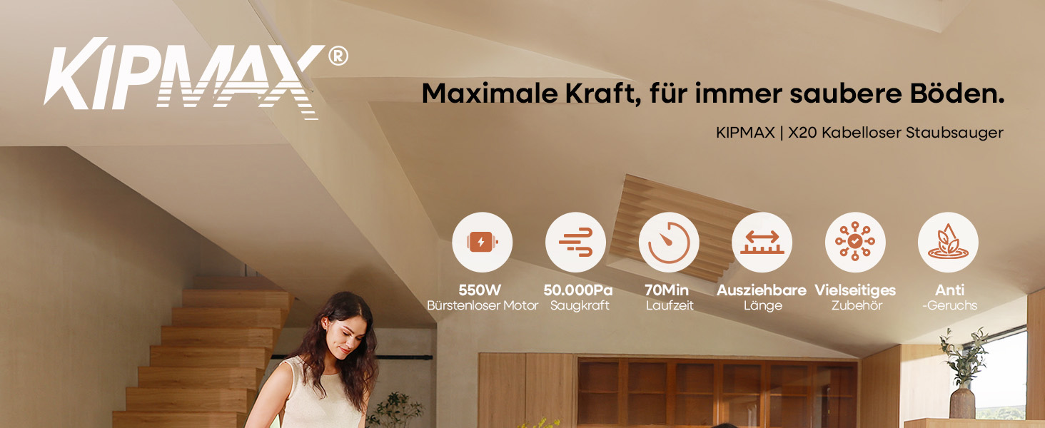 Акумуляторний пилосос KIPMAX 50000Pa, 550W, 70хв, 1.5л, з дисплеєм, анти-заплутальна щітка, 7-шаровий фільтр, 2 аромапластини, для килимів, шерсті тварин, твердих підлог, фіолетово-золотий