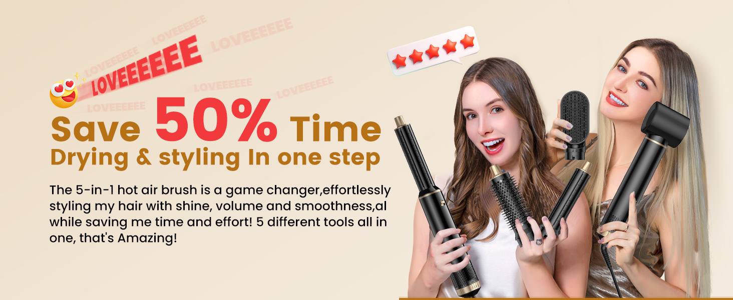 UKLISS Hairstyler 6 в 1: Професійний набір для укладки волосся (фен-щітка, плойка, випрямляч) 1000W, срібно-золотий