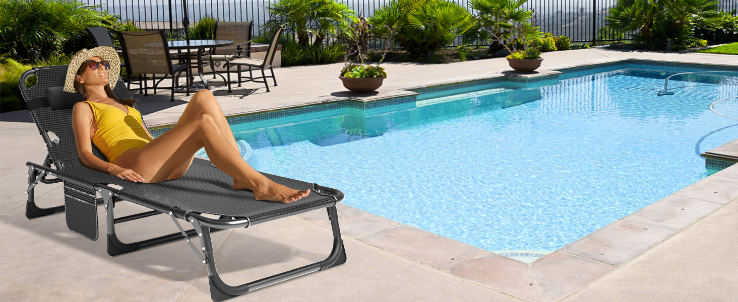 Сонячне ліжко MOPHOTO, складане для саду з матрацом, регульована спинка та підніжка, портативне, для дому та вулиці, складна (зелене дитяче ліжко, сірий килимок)